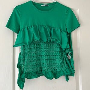 Zara trf ruffle lace shirt small Kelly green